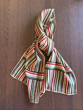 ECHO - Vintage 1970s Striped Silk Scarf in Red, Green, Cream